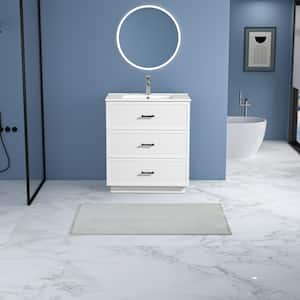 18.25 in. W x 29.75 in. D x 34.13 in. H 1 Sink Freestanding Bath Vanity in White with White Ceramic Top and 3 Drawers