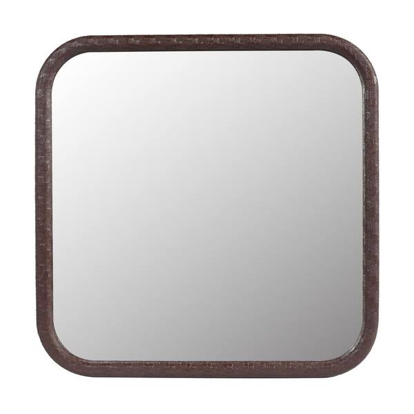 Unbranded 23.6 in. W x 23.6 in. H Square Framed Wall Bathroom Vanity Mirror in Brown