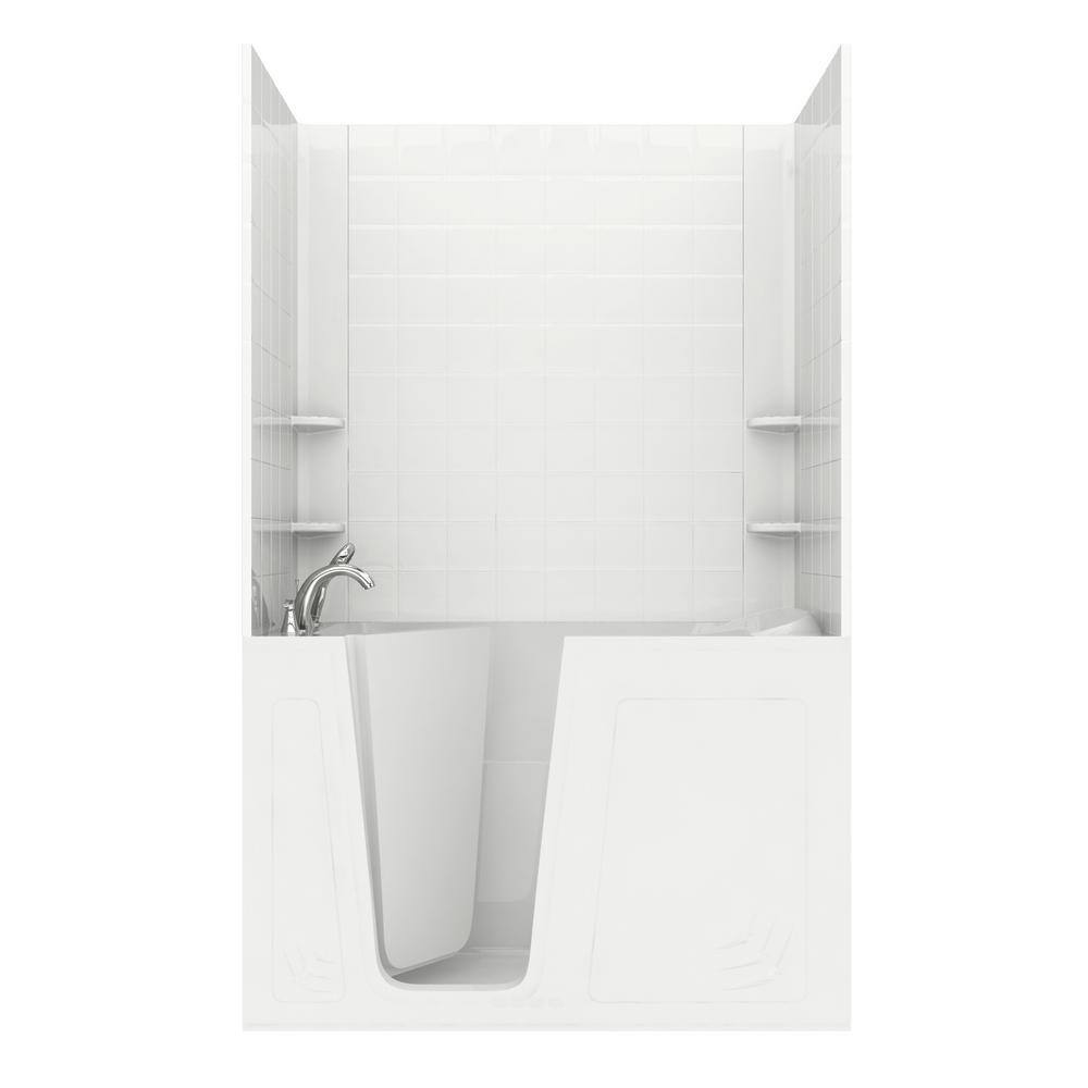 NOVA Heated Rampart 5 ft. Walk-in Non-Whirlpool Bathtub with 6 in. Tile Easy Up Adhesive Wall Surround in White price history on PriceWatchPro