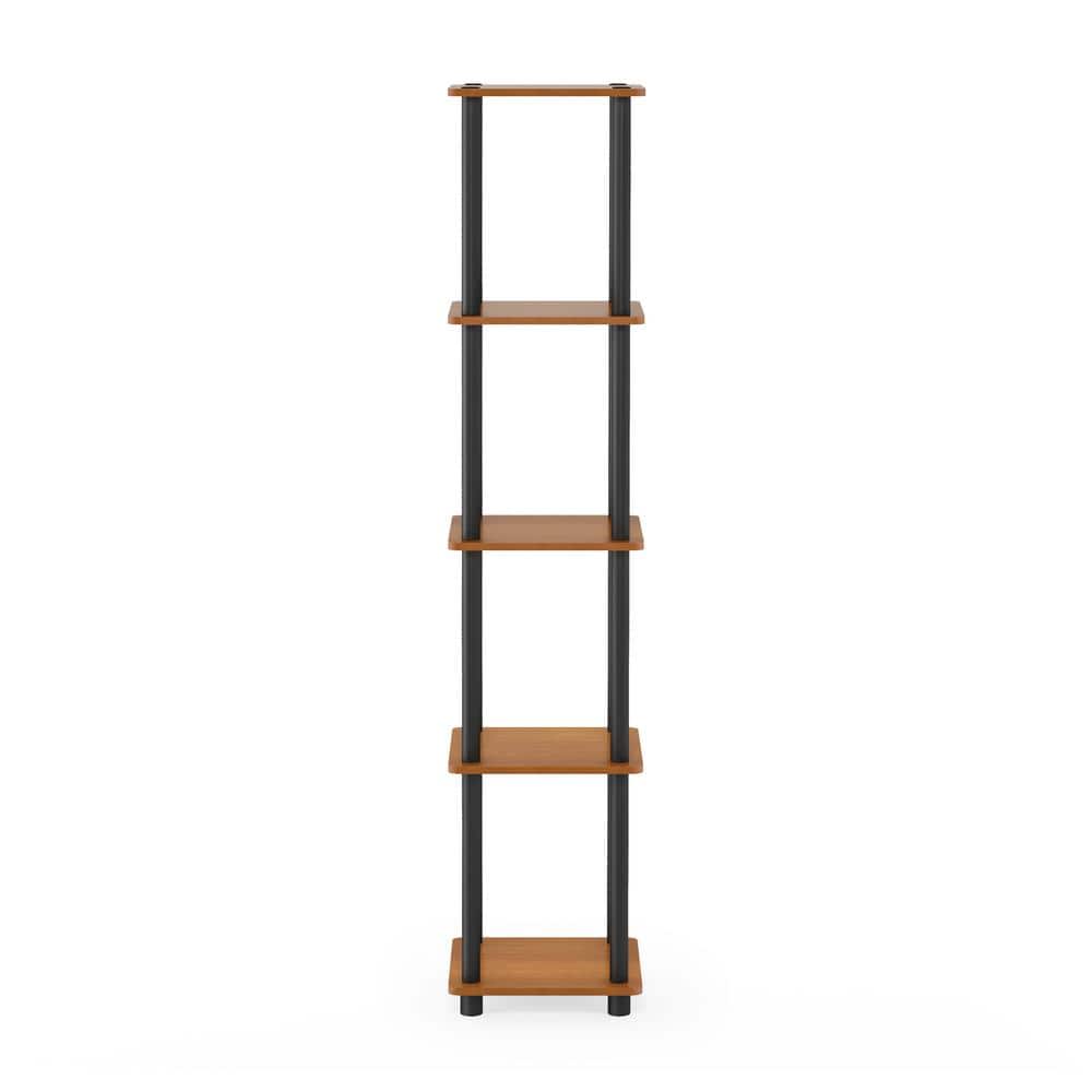 Adjustable Black and Light Cherry 5-Tier Corner Bookshelf