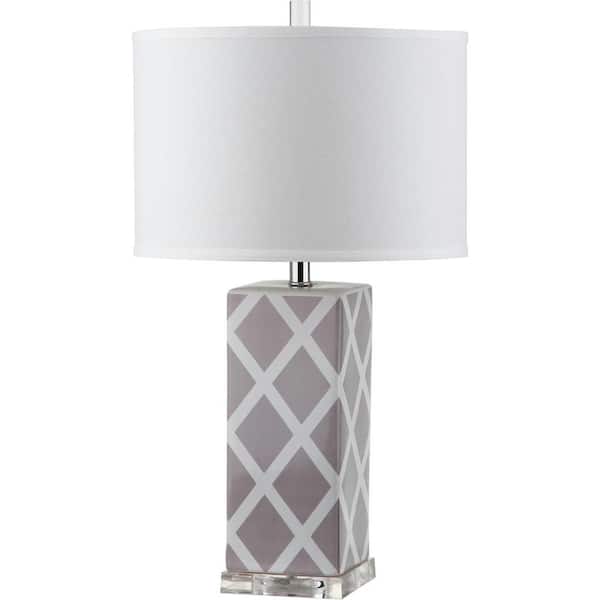 SAFAVIEH Garden 27 in. Grey Lattice Ceramic Table Lamp with White Shade