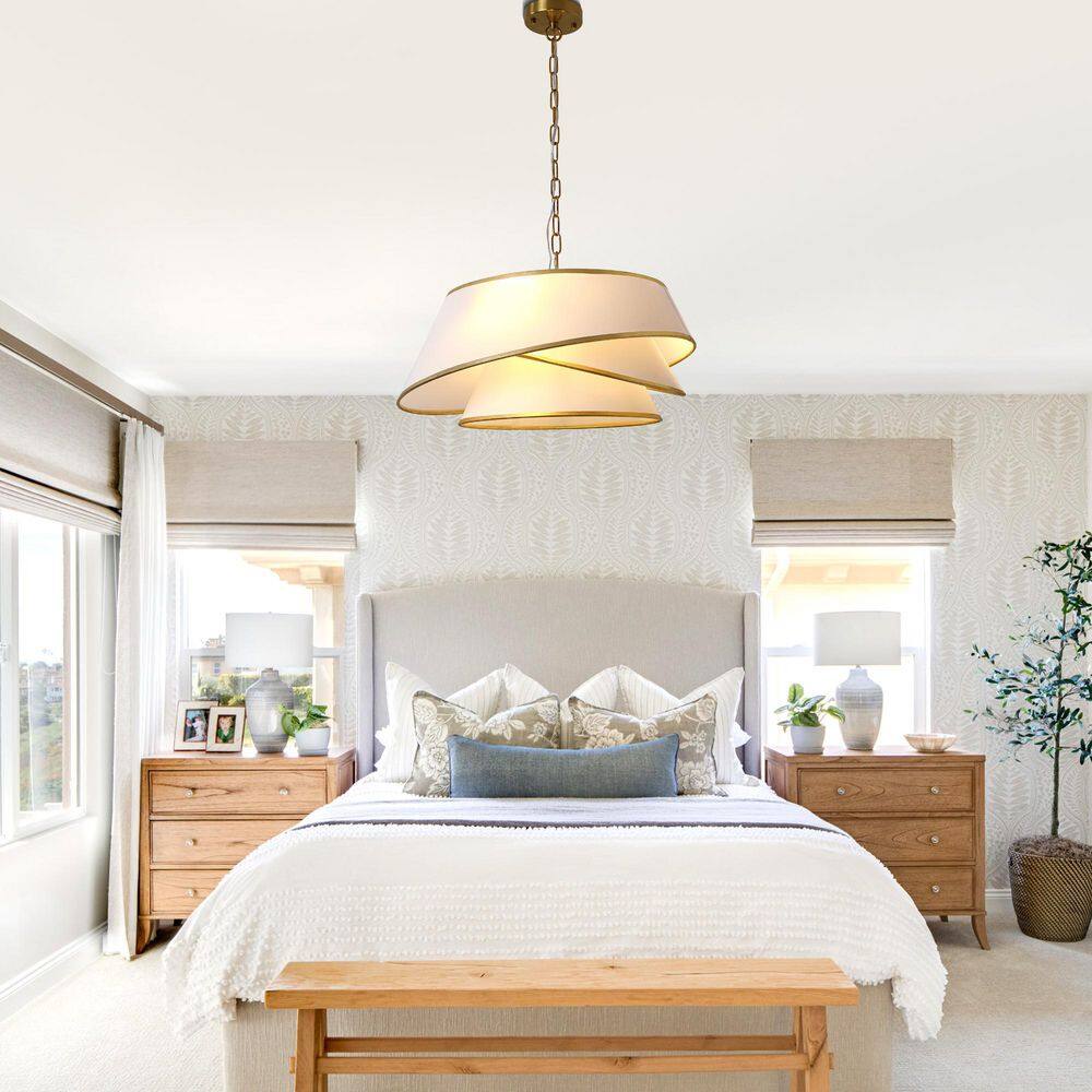 Poplar 4 Light Matte White Modern Elegant Fabric Chandelier with Adjustable Height for Dinning with no bulbs included price history on PriceWatchPro