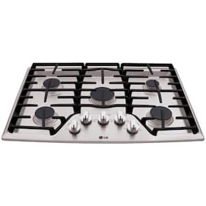 30 in. Recessed Gas Cooktop in Stainless Steel w/ 5 Burners Including 17K SuperBoil Burner, Heavy Duty Cast Iron Grates