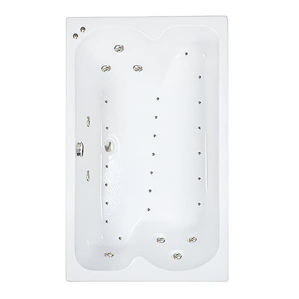 60 in. x 43 in. Acrylic Rectangular Alcove Whirlpool and Air Bathtub with Center Drain in White