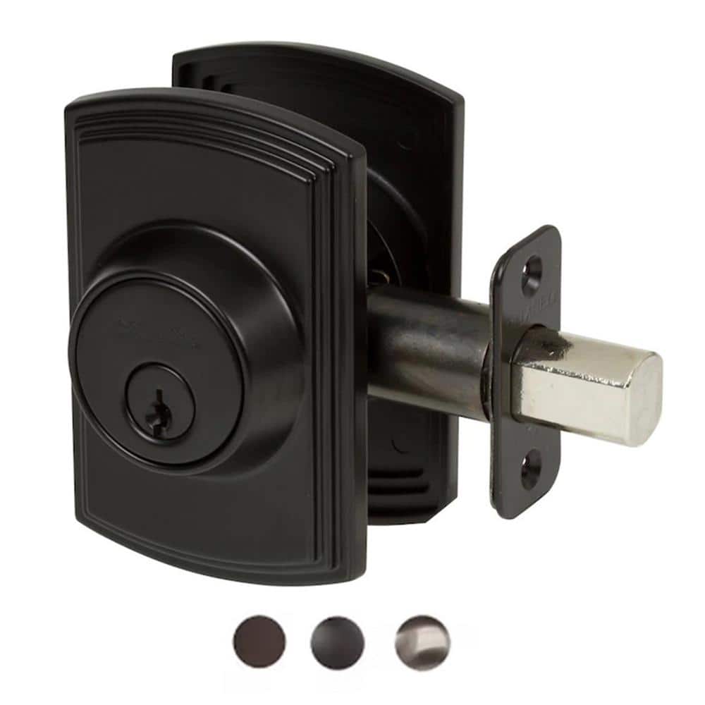 Matte Black Single Cylinder Deadbolt with Enlarged Back Plate