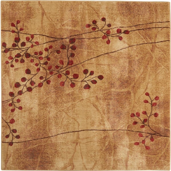Somerset Latte 7 ft. x 7 ft. Botanical Contemporary Square Area Rug