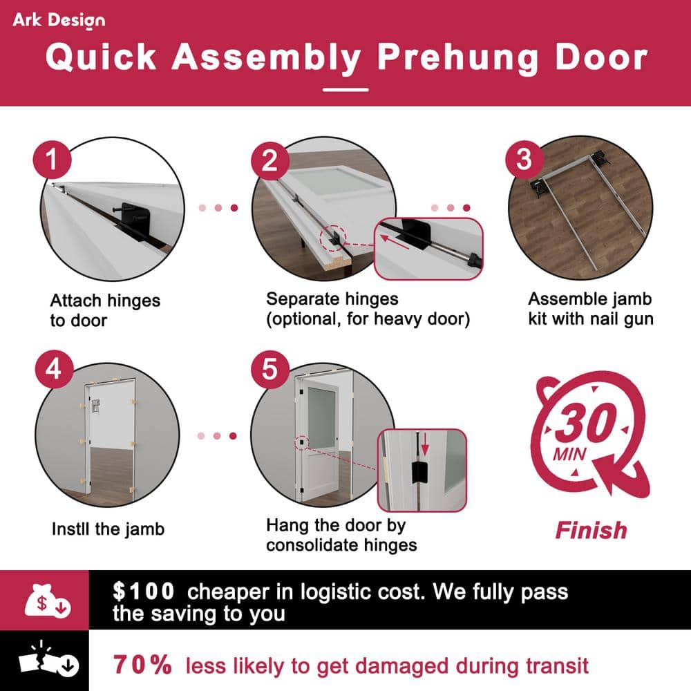 28 in. x 80 in. White 5-Lite Frosted Glass MDF Prehung Door