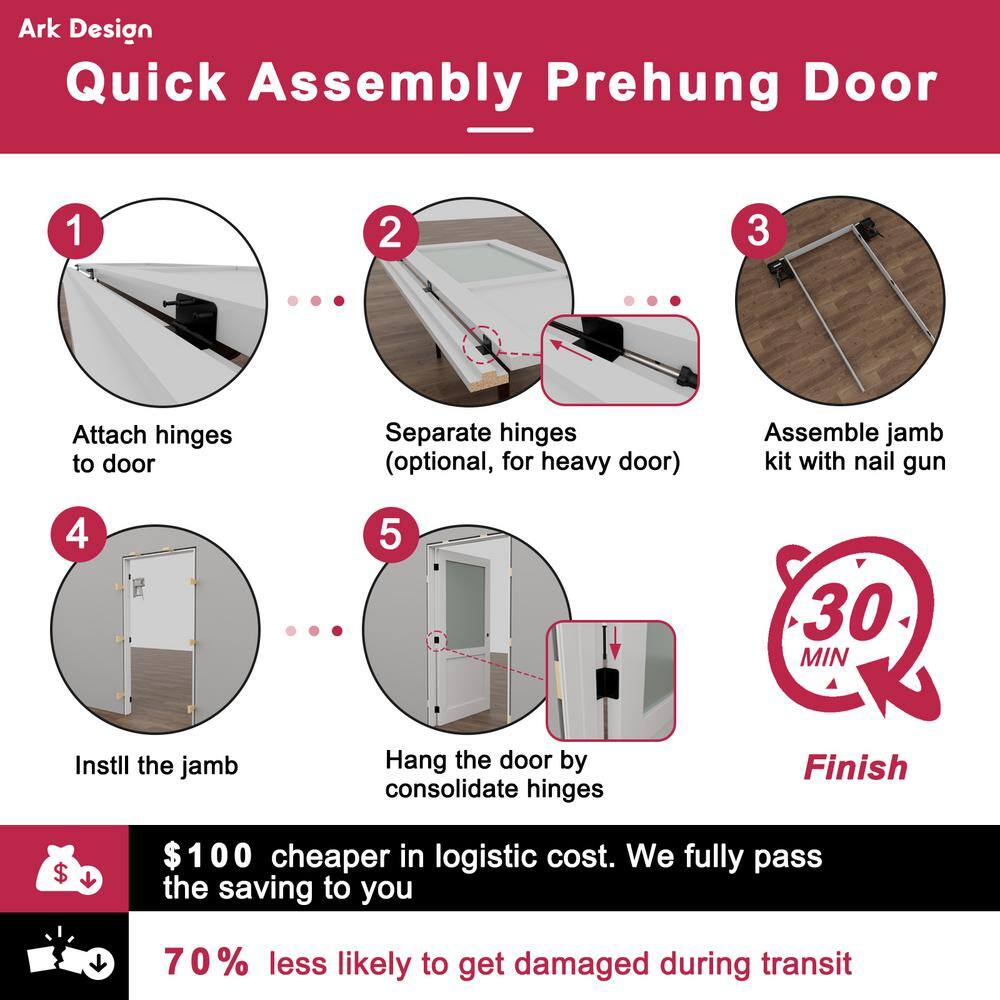 28 in. x 80 in. White 5-Lite Frosted Glass MDF Prehung Door
