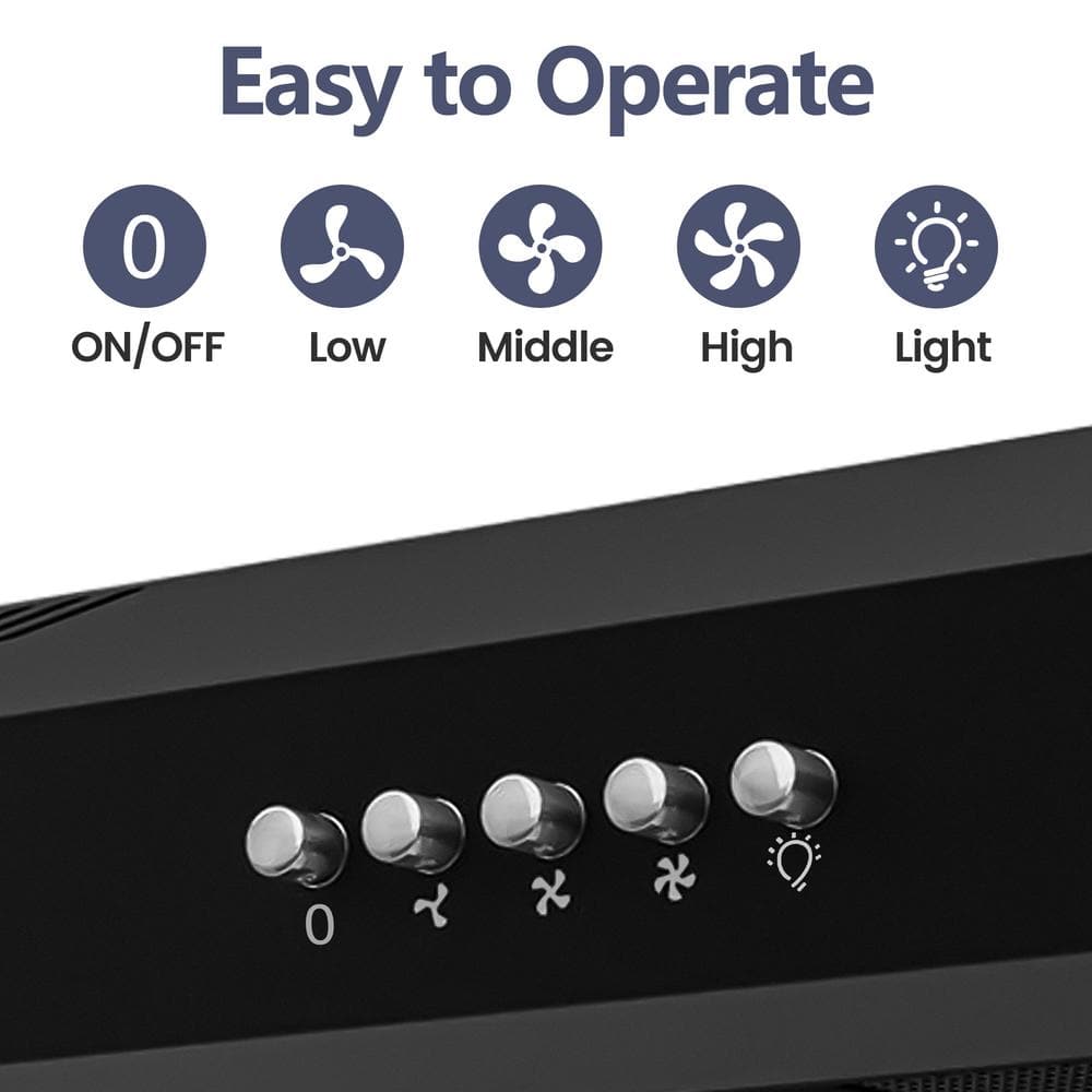 CIARRA Black Stainless Steel 30" Convertible Under Cabinet Range Hood