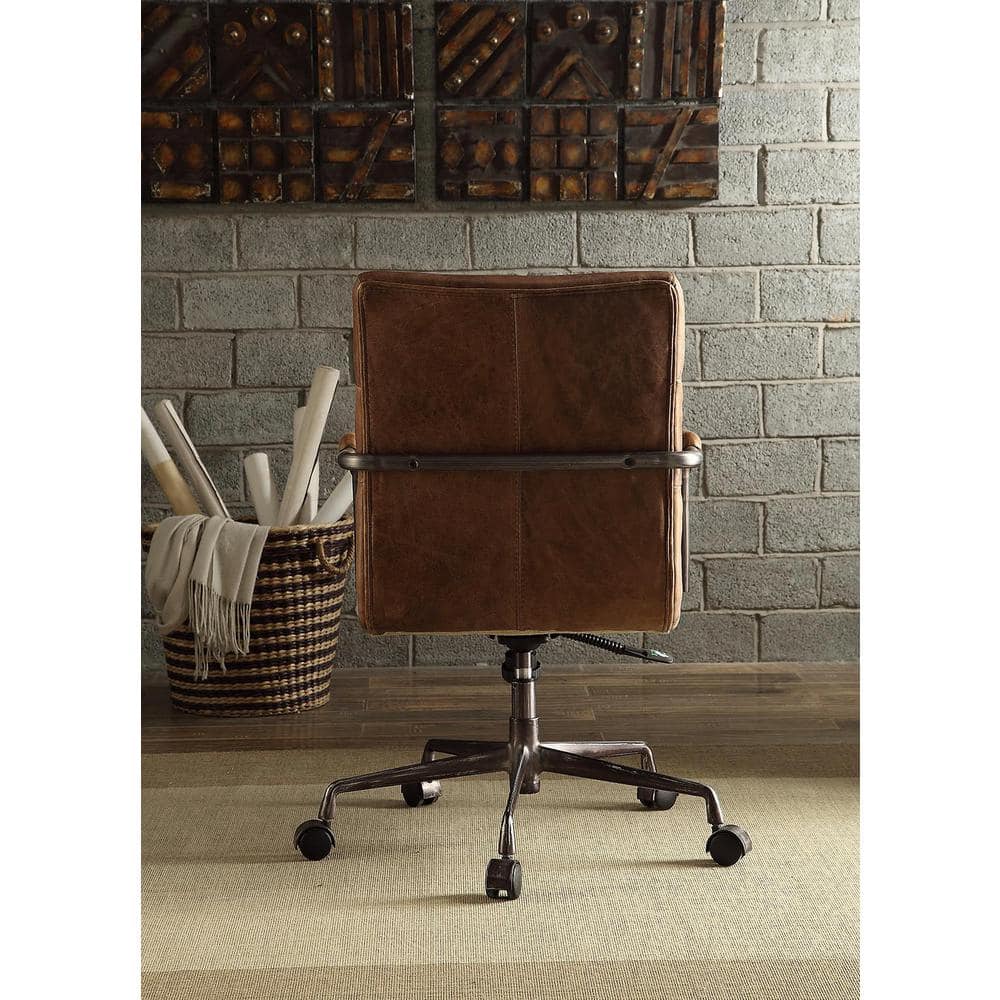 Harith Retro Brown Top Grain Leather Swivel Office Chair