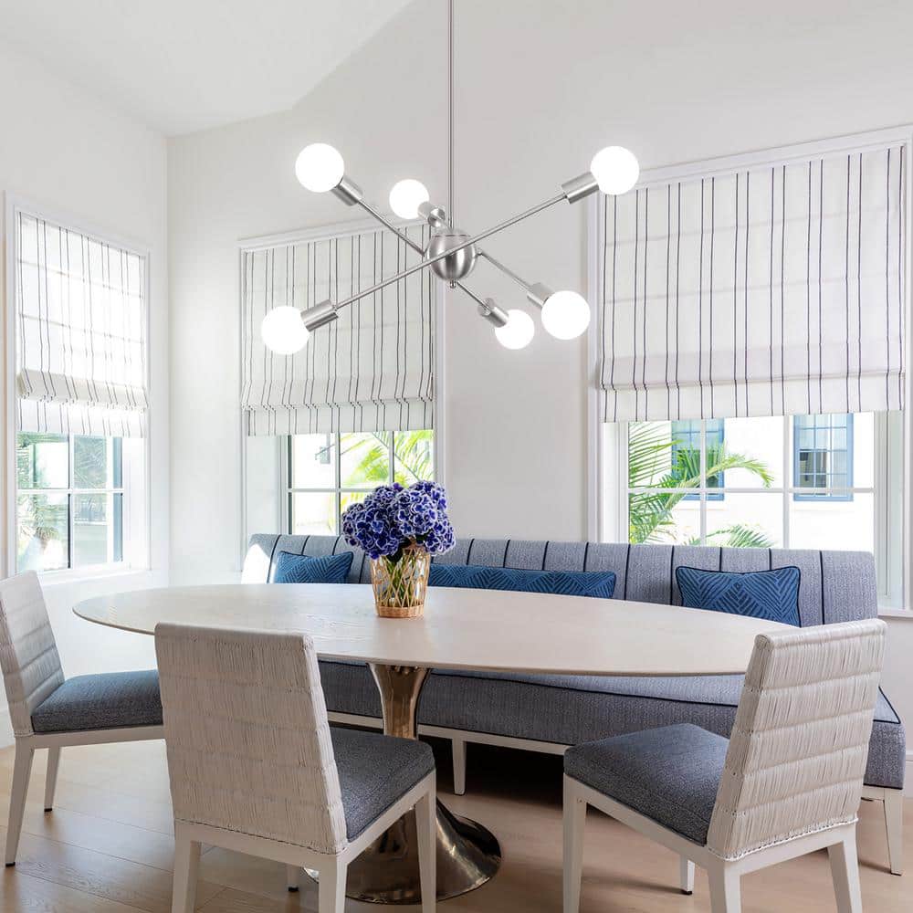Nickel 6-Light Linear Sputnik Chandelier with Adjustable Height