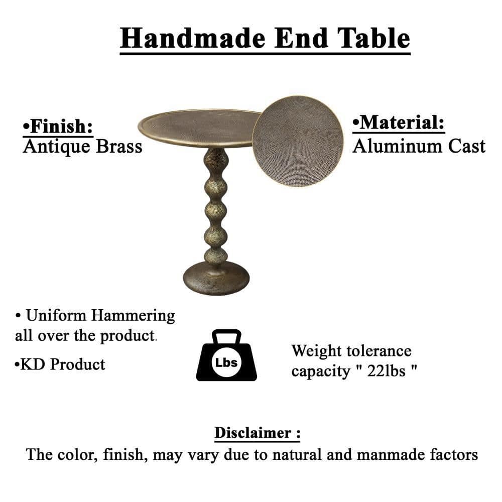 15 in. Brass Round Metal End/Side Table with Hammered Texture - thumbnail 5