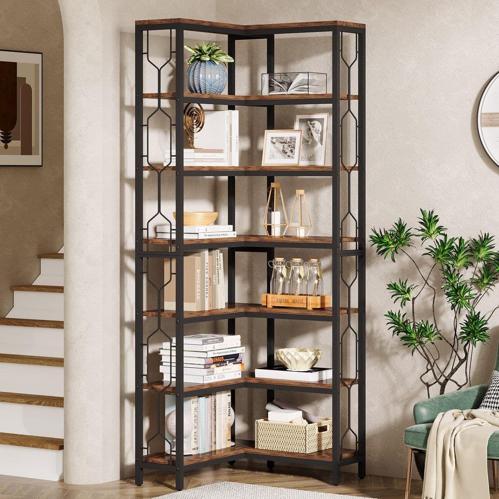 78.7 in. Tall Rustic Brown Engineered Wood 7-Shelf Corner Bookcase, Tall Bookshelf Corner Shelf Rack for Home Office price history on PriceWatchPro