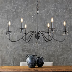 6-Lights Black Candlestick French Farmhouse Chandelier for Dining Room