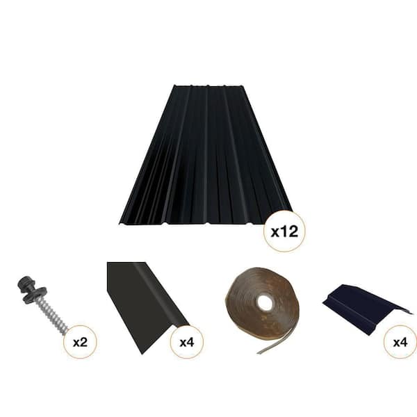 50 ft. Butyl Sealant Tape, 12 ft. Rib Steel Panel, 10 ft. Ridge Cap, Eave Flashing & 1-1/2 in Wood Screw Combo 250 Piece