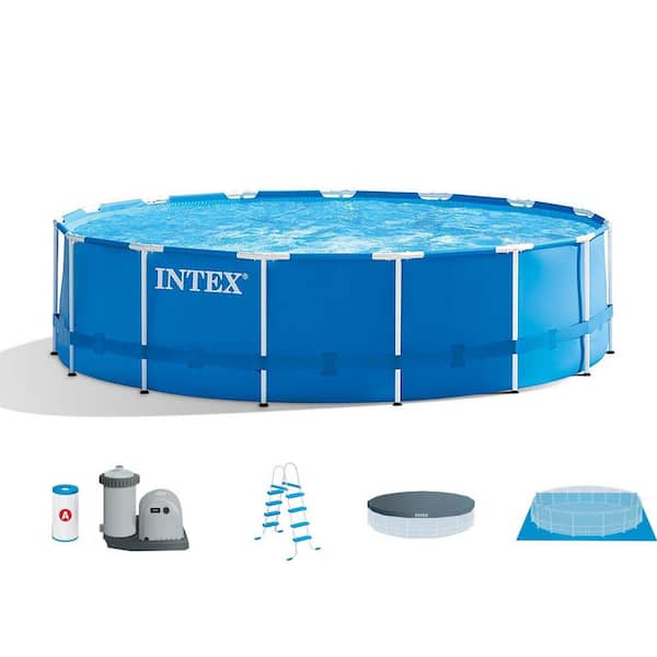 Intex 15 ft. x 48 in. Metal Frame Above Ground Swimming Pool Set with Pump  Cover Ladder 28241EH - The Home Depot