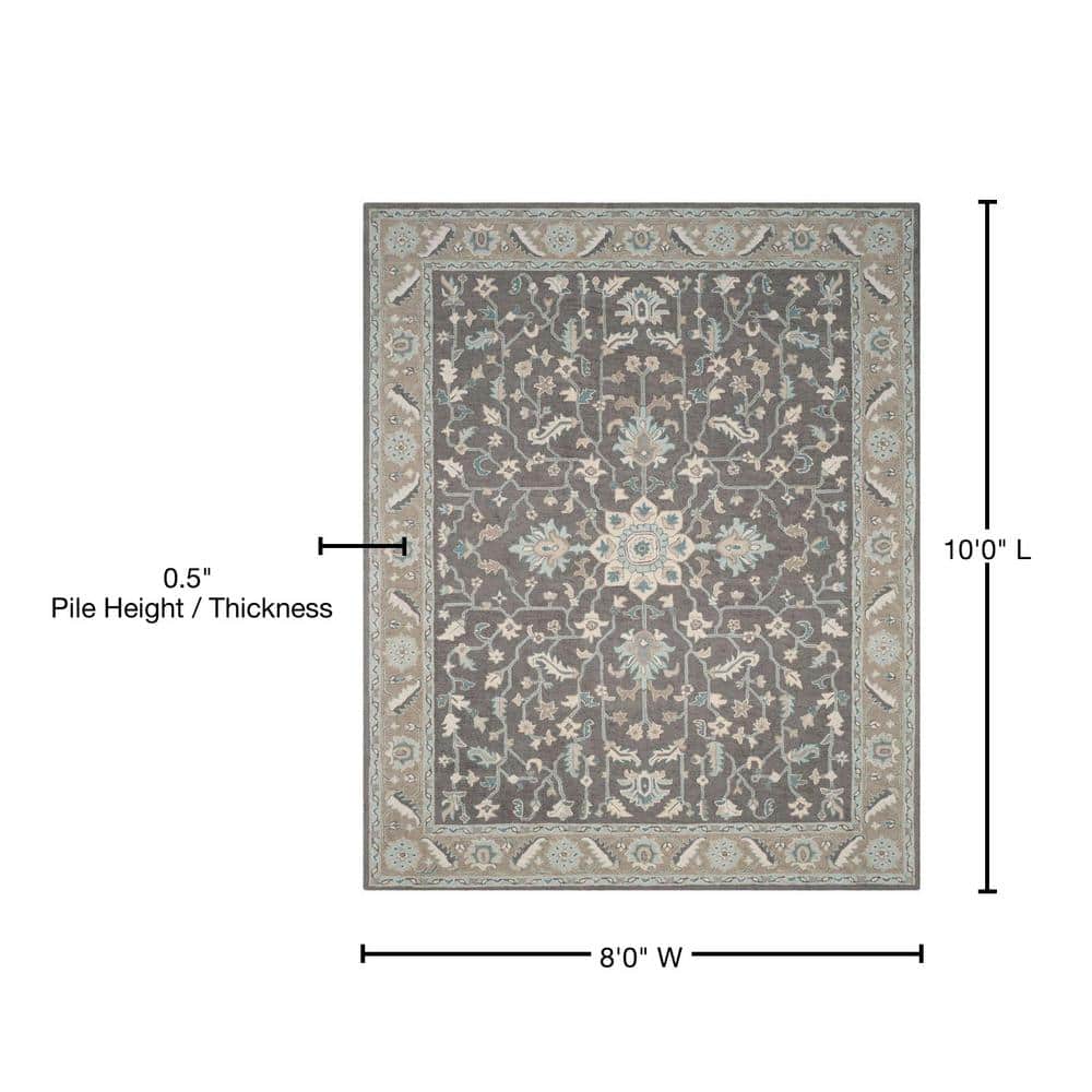Gray Floral Hand-Tufted Wool 8' x 10' Area Rug