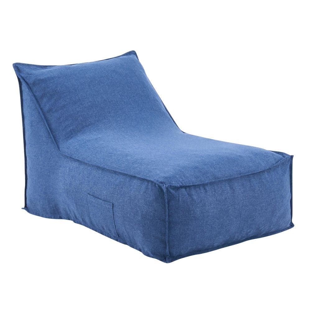Ariana Modern Navy Blue Olefin Fabric Plastic Patio Bean Bag Outdoor Lounge Chair with Side Pocket