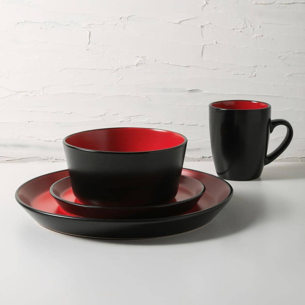 STONE LAIN Stone Lain Albie 16-Piece Red and Black Dinnerware Set