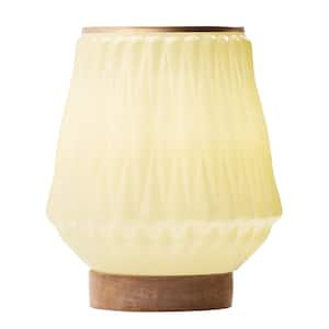 Evelyn 8 in. Mango Wood Block Base Accent Lamp with Yellow/Gold Glass Shade