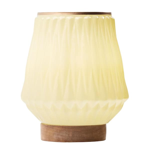 River of Goods Evelyn 8 in. Mango Wood Block Base Accent Lamp with Yellow/Gold Glass Shade