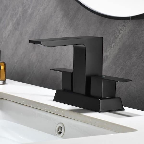 PERLIRIA INC 4 in. Centerset Double Handle, Square Bathroom Faucet