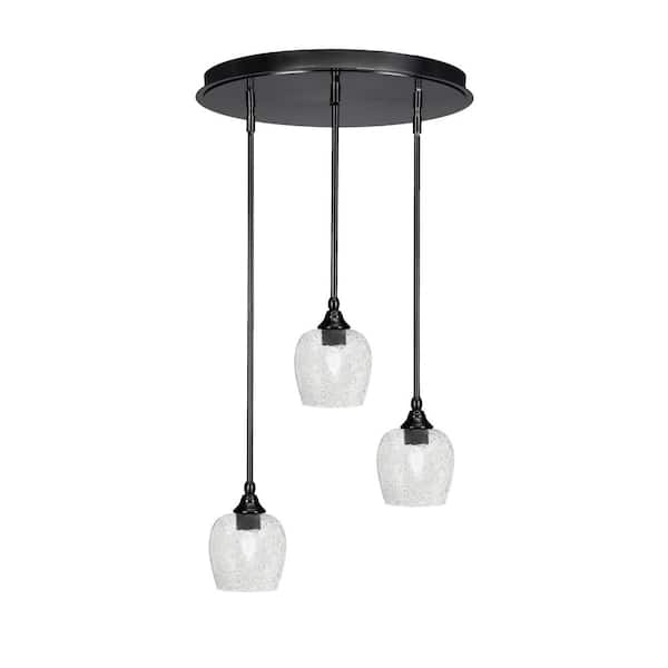 Unbranded Villa 3 Light Matte Black Pendant, Cluster Pendant Light with 6 in. Smoke Bubble Glass Shades, No bulb Included