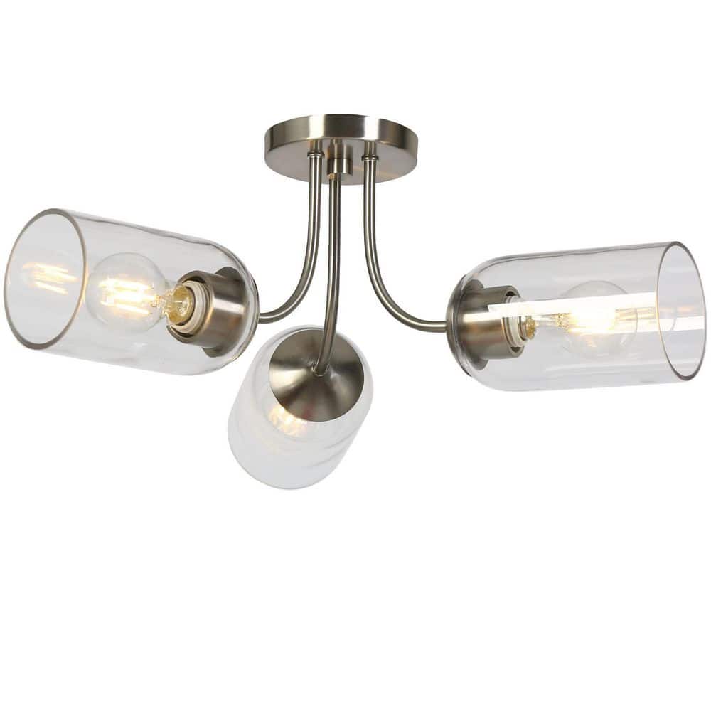 22 in. 3-Light Modern Sputnik Polished Nickel Semi-Flush Mount Ceiling Light with Clear Cylinder Glass for Foyer Bedroom price history on PriceWatchPro