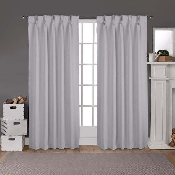 EXCLUSIVE HOME Sateen Silver Solid Woven Room Darkening Double Pinch Pleat / Hidden Tab Curtain, 30 in. W x 84 in. L (Set of 2)