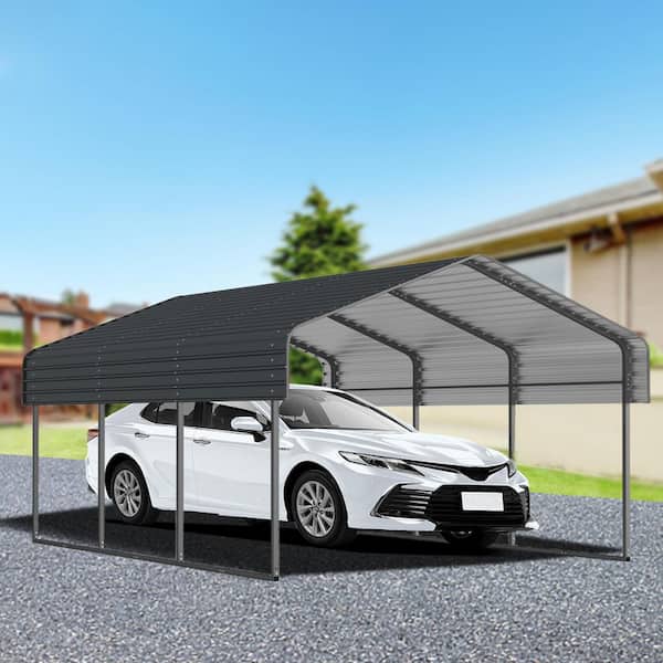 10 ft. x 15 ft. Metal Carport with Enhanced Base, Galvanized Steel Roof, Heavy Duty Outdoor Garage Car Shelter