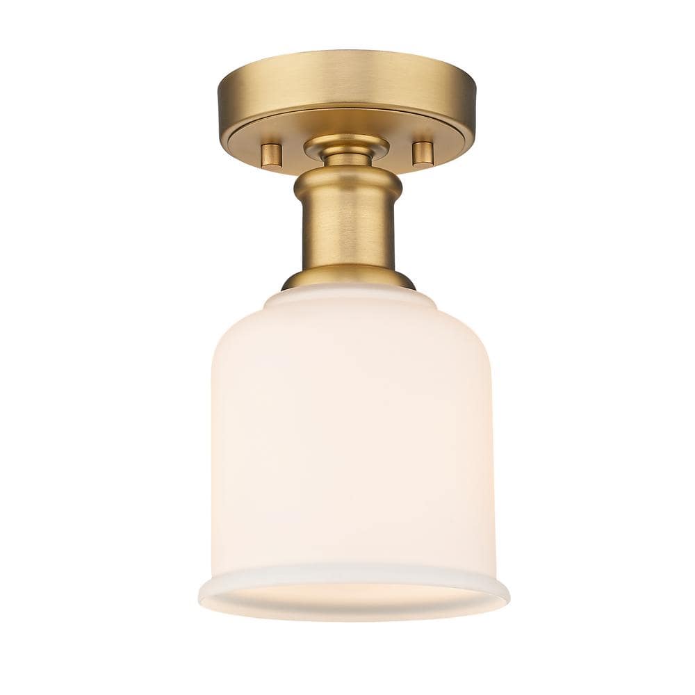 Heritage Brass and Glass Globe Indoor/Outdoor Flush Mount Light