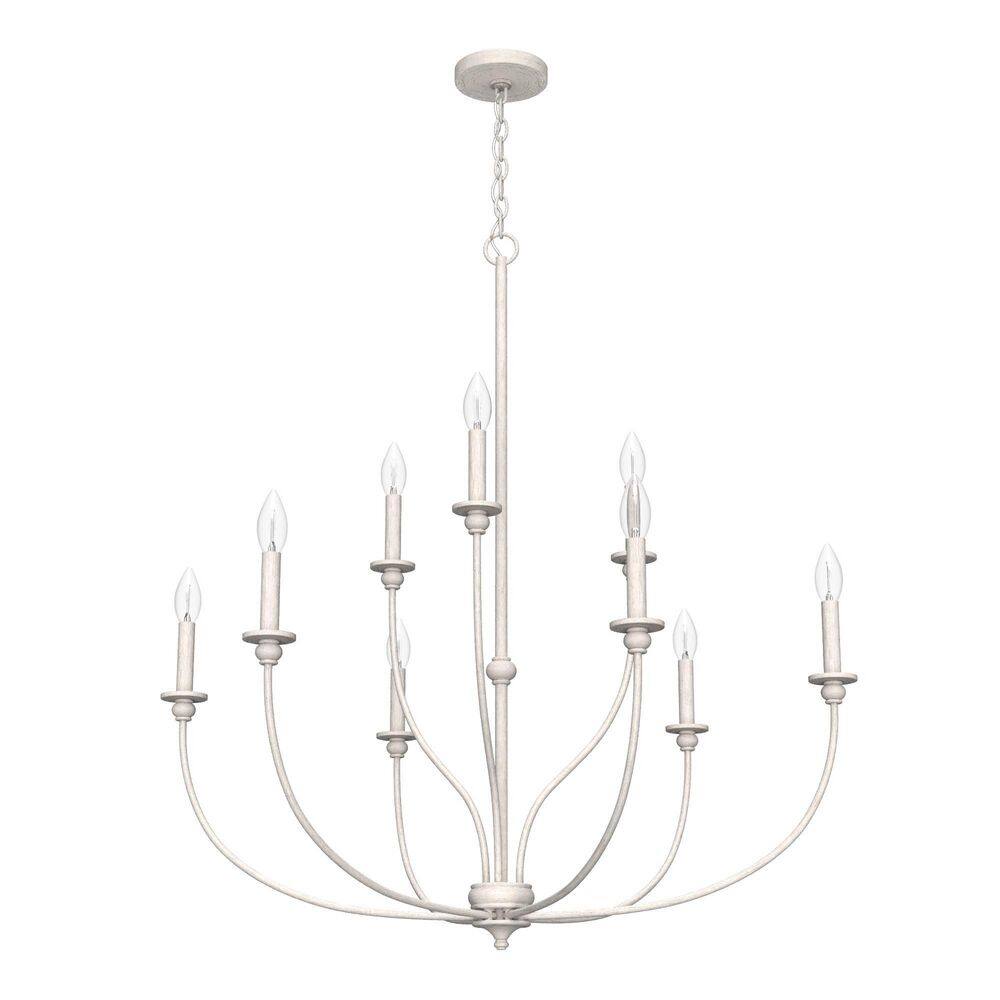 Distressed White 9-Light 2-Tier Metal Chandelier