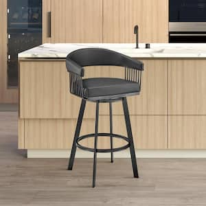 Chelsea 30 in. Black High Back Metal Swivel Bar Stool with Faux Leather Seat