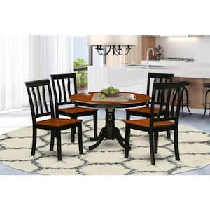 5-Piece Black and Cherry Finish Solid Wood Top Dining table with 4 Chairs with Lattice Back