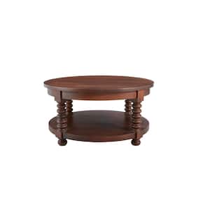 Glenmore Medium Walnut Brown Round Wood Coffee Table with Detailed Legs