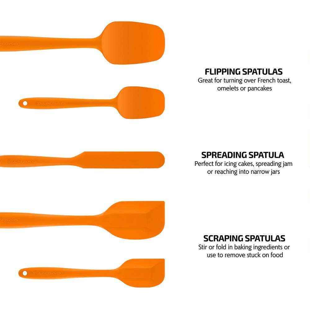 5-Piece Orange Silicone and Stainless Steel Cooking Utensils Set