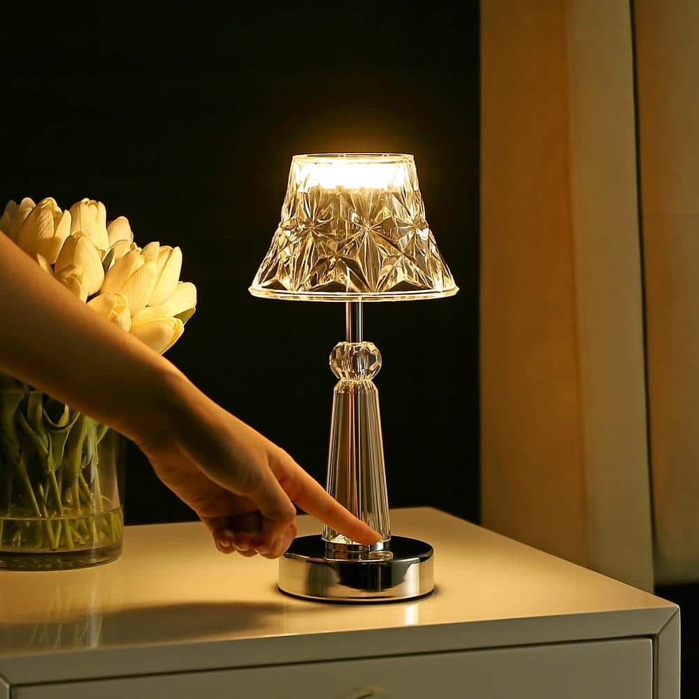 Madelyn Clear Acrylic Rechargeable LED Table Lamp with Faceted Shade