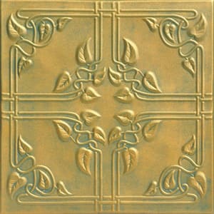 Ivy Leaves Green Gold Patina 1.6 ft. x 1.6 ft. Decorative Foam Glue Up Ceiling Tile (21.6 sq. ft./case)