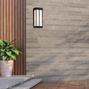 Eads 17.5 in. Matte Black Integrated LED Outdoor Line Voltage Wall Sconce