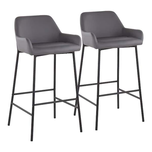 Lumisource Daniella 38 in. Fixed Height Grey Faux Leather and Black Steel Bar Stool (Set of 2)