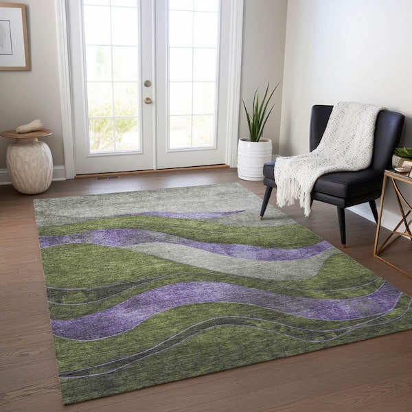 Chantille Machine Washable Indoor/Outdoor Abstract ACN1892 Olive 3 ft. x 4 ft. Area Rug