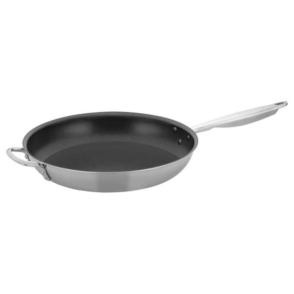 Winco 14 in. Triply Stainless Steel Non-stick Frying Pan with Helper Handle
