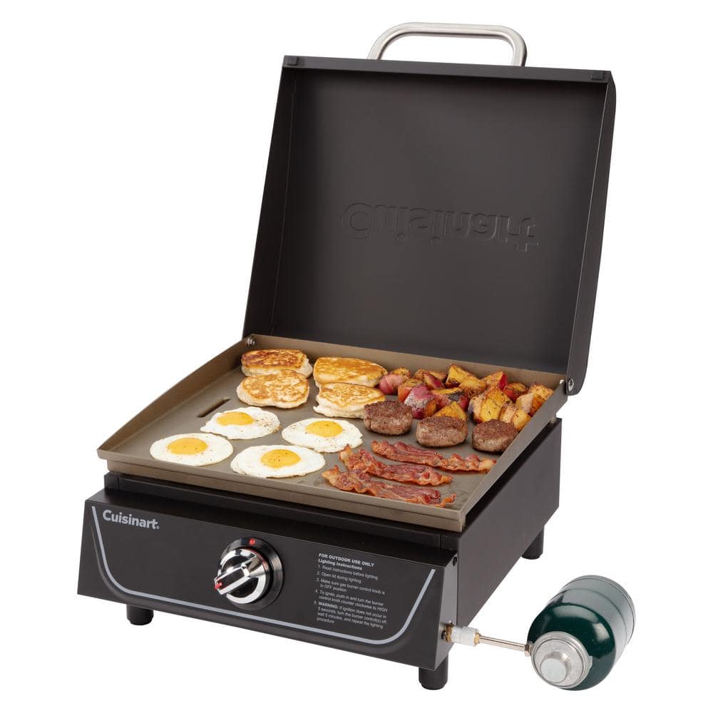 17" Black Stainless Steel Tabletop Gas Griddle with Hood