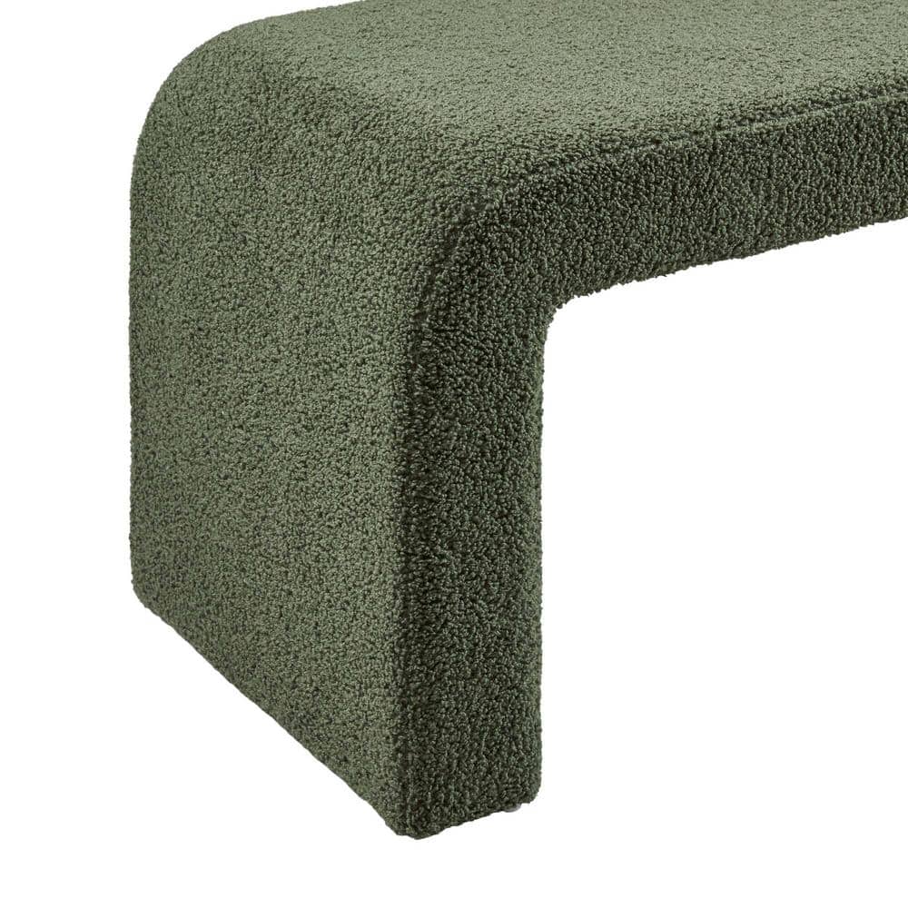 Green Boucle Upholstered Waterfall Bench 52" Wide