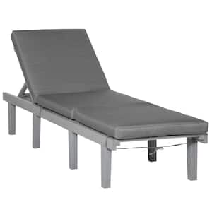 Gray Wood Outdoor Chaise Lounge with Cushion, Patio Recliner with 4-Position Adjustable Backrest for Deck, Beach Lawn