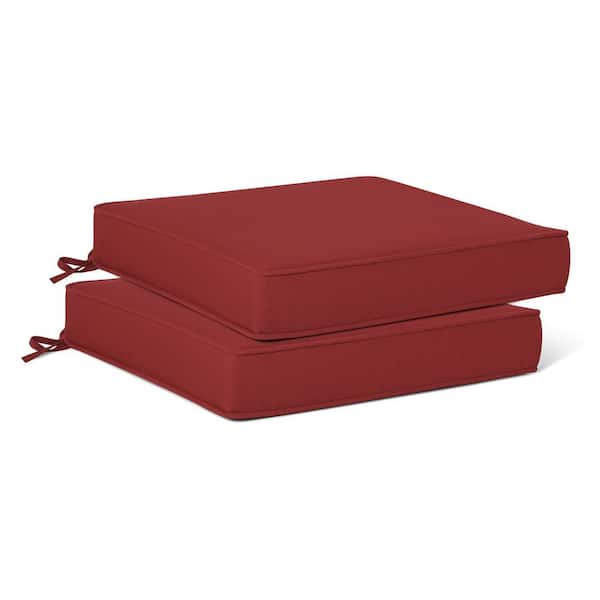 WESTIN OUTDOOR Fading Free 20 in. W. x 19.5 in. x 4 in. Red Outdoor Patio Thick Square Lounge Chair Seat Cushion with Ties 2-Pack