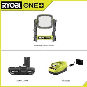ONE+ 18V Cordless Hybrid LED Flood Light Kit with 2.0 Ah Compact Battery and Charger Starter Kit