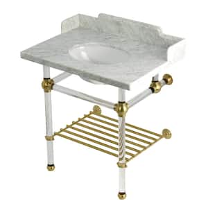 Pemberton 30 in. Marble Console Sink with Acrylic Legs in Marble White/Brushed Brass