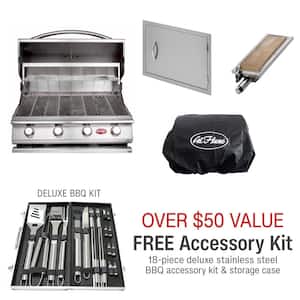 G4 24 in. 4-Burner Built-In LP Grill in Stainless Steel with 27 in. Door, Sear Burner and Cover