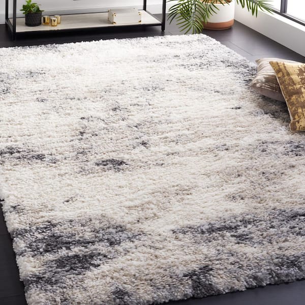 Fontana Shag 8 ft. x 10 ft. Ivory/Gray Abstract Distressed Area Rug